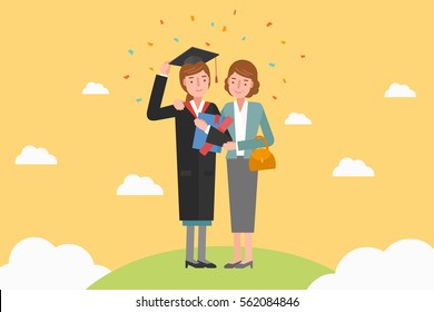 A mother celebrating her graduation ceremony.