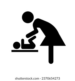 Mother changing baby's diaper silhouette icon. Vector.