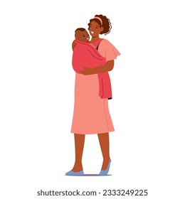 Mother Character Carrying Her Baby In A Sling, Providing Closeness And Convenience While Keeping The Baby Safe And Allowing The Mother To Go About Her Daily Tasks. Cartoon People Vector Illustration