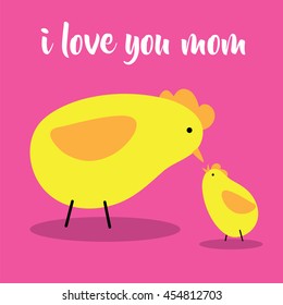 mother and chick design with pink background
