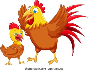 Mother chicken and her baby cartoon animals illustration