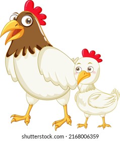 Mother chicken and her baby cartoon animals illustration
