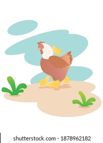 mother and chicks are looking for food. good and great for education and cute animal vector collection