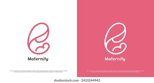 Mother child birth logo design illustration. Line art silhouettes of female figures mom parent mum happy family joy affection soft. Symbol icon simple minimal warm calm gentle maternal delicate kind.