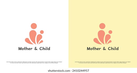 Mother child care logo design illustration. Silhouette of mother child son daughter newborn parents family human affection care hope. Icon symbol simple gentle warm feminine elegant happy grateful.