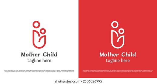 Mother child care logo design illustration. Silhouette of pregnant woman  baby motherhood maternal help affection support health. Simple minimal abstract icon symbol gentle dream hope calm embrace.