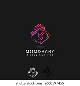 Mother child care logo design illustration, love Mom holding her child logo, abstract icon symbol gentle dream hope calm embrace