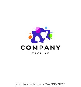 mother and child care silhouette logo with colorful bubble effect in flat design style