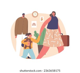 Mother And Child Characters Walk Away From A Man, Their Departure Marking The End Of A Relationship, Vector Illustration