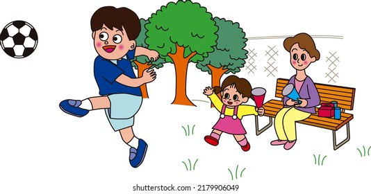 Mother and child cheering for soccer on the bench
