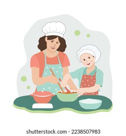 mother and child cooking in the Kitchen