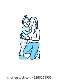 A mother and child cuddling together. Parent and child are good friends. Simple illustration.