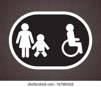 the mother and the child. Disabled person in a wheelchair  vector. Pointer icons. black and white.Signs