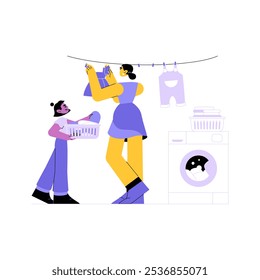 Mother And Child Doing Laundry Together In Flat Vector Illustration Symbolizing Household Chores, Family Bonding, And Daily Life, Isolated On White Background