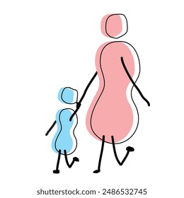 mother and child drawing with blue and pink lines and colors