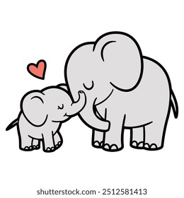 ilustração de desenho animado de abraço de elefante mãe criança