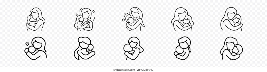 Mother and Child Embrace Icon: Perfect for Mother’s Day, Family, and Love Designs, Mom’s Hands Holding Baby’s Hands Icon, 