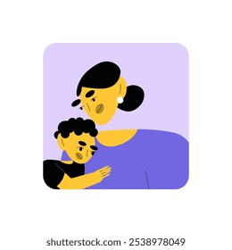 Mãe E Filho Abraçando, Ilustração De Vetor Plano Simbolizando O Vínculo Familiar, O Amor E O Cuidado Dos Pais, Isolados Sobre Fundo Branco