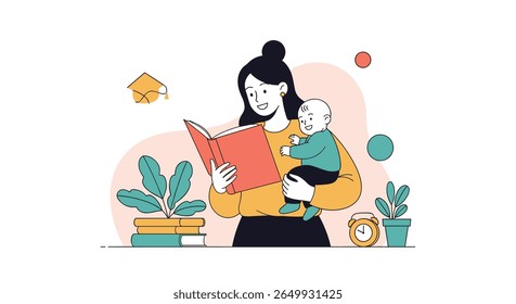 Mother and child enjoying a quiet moment reading a book together indoors