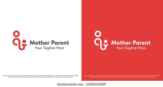 Mother child family logo design vector illustration. Silhouette of child parent mother love care heart mature maternal gentle hope dream feeling embrace hug affection. Minimal simple vector icon