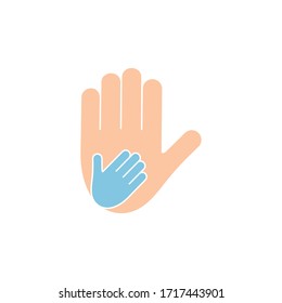 Icono de la mano madre e hijo, ilustración vectorial aislada en fondo blanco. Concepto de ayuda. 