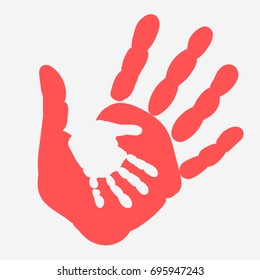 Mother And Child Handprint. Palm Of Woman And Baby. Hands - Social Illustration Vector