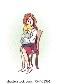 mother and child hug vector illustration