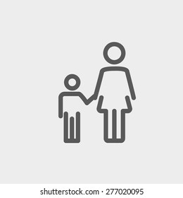 Mother and child icon thin line for web and mobile, modern minimalistic flat design. Vector dark grey icon on light grey background.