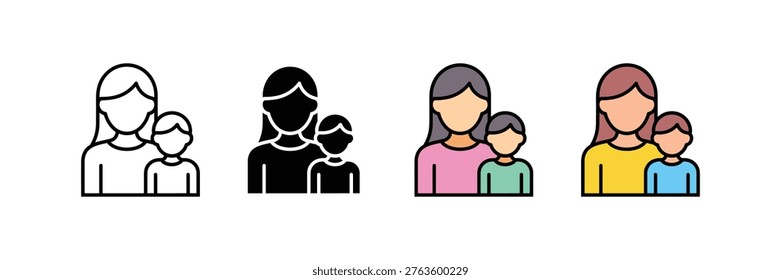 Mother and child icon vector. Single parent, motherhood, family care, childcare service, babysitting, and woman with kid symbol. Vector Illustration.