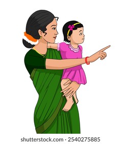 Mother and child illustration, Indian mother and baby girl, Mother Vector