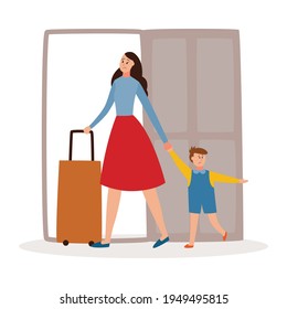 Mother and child leaving home, divorce and family separation