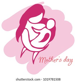 Mother with child. Line art icon, logo, sign.