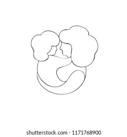 Mother with child. Line art icon, logo, sign. Isolated vector illustration.