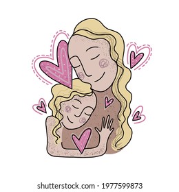 Mother with child. Line art icon, logo, sign. Isolated vector illustration.