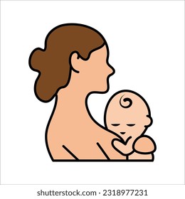 Mother with child. Line art icon, logo, sign. Mother icon Vector Illustration on white background.