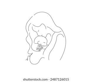 Mother and child line art illustration picture 