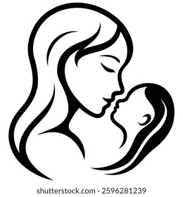 Mother and child line art illustration on white background