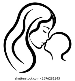 Mother and child line art illustration on white background
