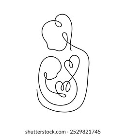 Mother and Child Line Art. Newborn baby. Mother's day. Vector illustration. 