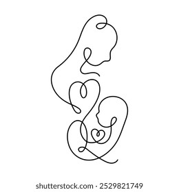 Mother and Child Line Art. Newborn baby. Mother's day. Vector illustration. 