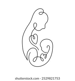 Mother and Child Line Art. Newborn baby. Mother's day. Vector illustration. 