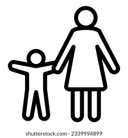 Icono de línea madre con hijo, símbolo de protección infantil, símbolo vector de silueta padre e hijo en fondo blanco, icono de mamá e hijo en forma de contorno para móvil y web. Gráficos vectoriales