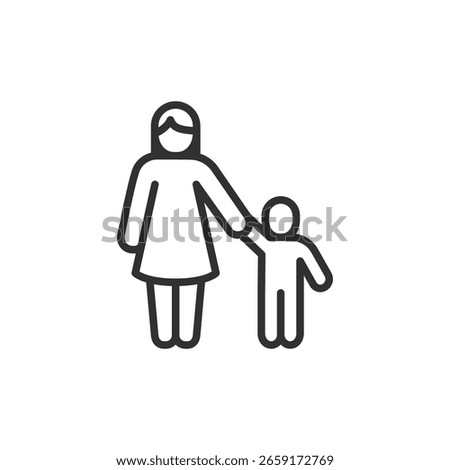 Mother and child linear icon. parenting, family care, maternal bond and motherhood. Editable stroke.
