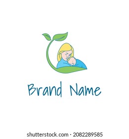 Mother and Child logo vector with leaf, perfect to use for business related to parenting, mother and child shop, kindergarten and other mother and child relationship business.