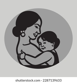 Mother and Child love black and white vector silhouette. This is an printable high quality vector eps file.