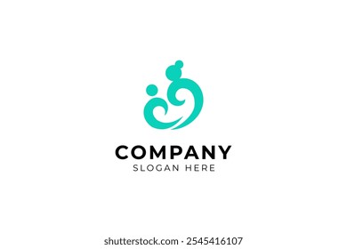 mother child love care logo in flat template vector design style