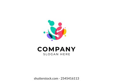 mother child love care logo in colorful flat template vector design style