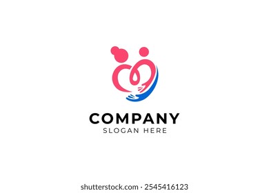 mother child love care logo with hands in flat template vector design style