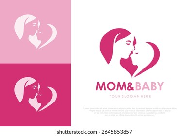 mother child love care logo in flat design . vector illustration