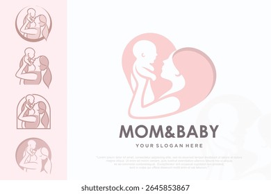 mother child love care logo in flat design . vector illustration